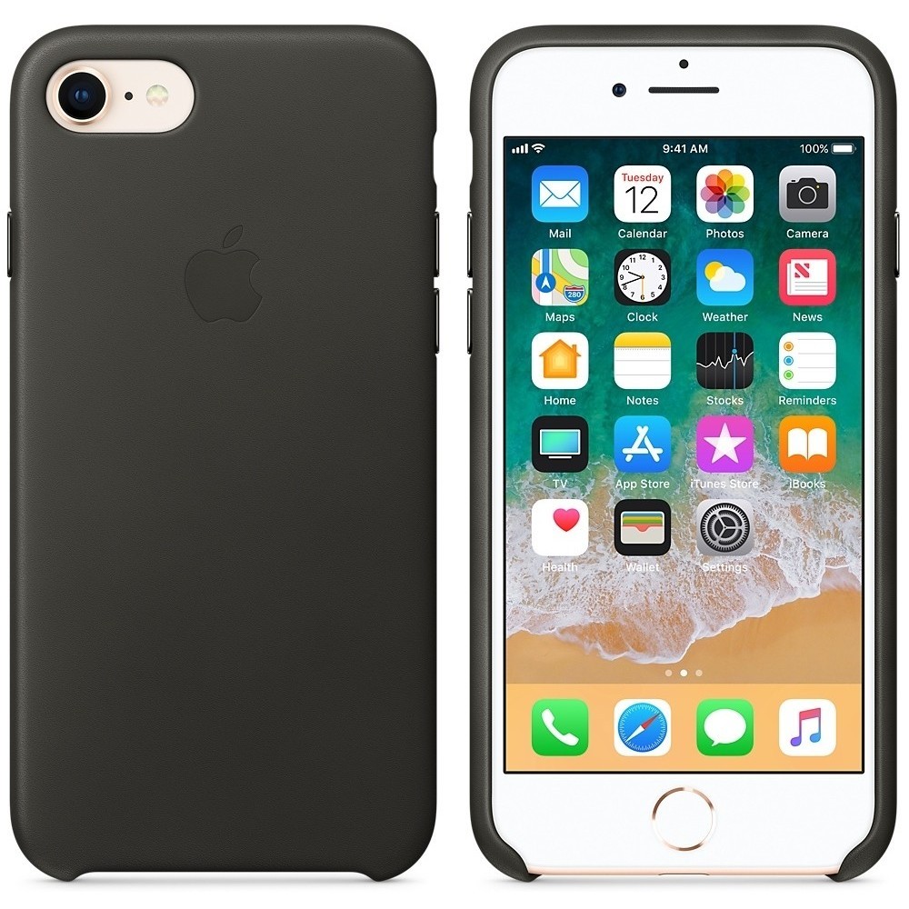 Чехол Apple Leather Case for iPhone 7/8 (серый)
