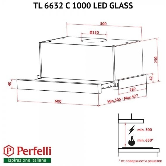 Вытяжка Perfelli TL 6632 C WH 1000 LED Glass