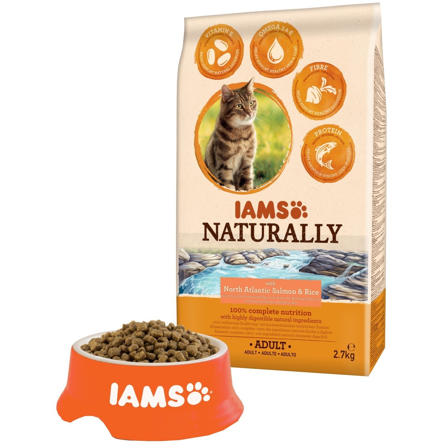 Корм для кошек IAMS Naturally Adult North Atlantic Salmon/Rice 2.7 kg