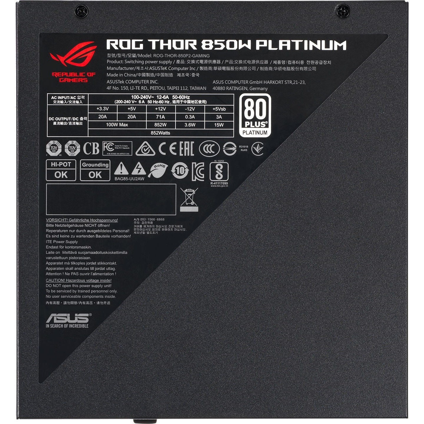 Блоки питания Asus ROG Thor Platinum II ROG-THOR-850P2-GAMING
