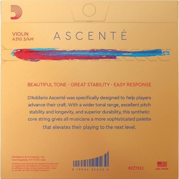 Струны DAddario Ascente Violin String Set 3/4 Size Medium