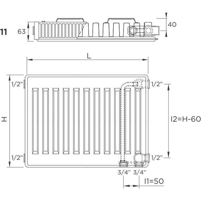 Радиаторы отопления De'Longhi V6 L Plattella 11 900x800