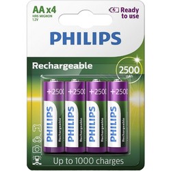 Аккумуляторы и батарейки Philips Rechargeable 4xAA 2500 mAh