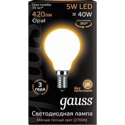 Лампочка Gauss LED Globe 5W 2700K E14 105201105