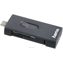 Картридер/USB-хаб Hama USB 3.1 Type C + USB 3.0 Type A OTG Card Reader (черный)