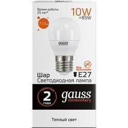 Лампочка Gauss LED ELEMENTARY G45 10W 3000K E27 53210