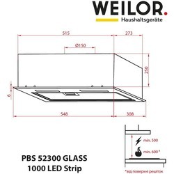 Вытяжка Weilor PBS 52300 GLASS WH 1000 LED Strip