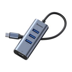Картридер/USB-хаб BASEUS Type-C to 3xUSB3.0+RJ45 port HUB