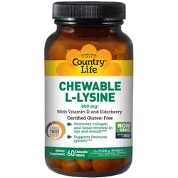 Аминокислоты Country Life Chewable L-Lysine 600 mg