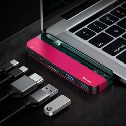 Картридер/USB-хаб BASEUS Transparent Type-C Multifunctional HUB Adapter (красный)