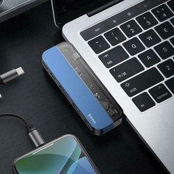 Картридер/USB-хаб BASEUS Transparent Type-C Multifunctional HUB Adapter (красный)