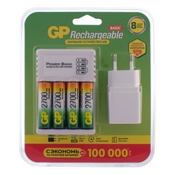 Зарядка аккумуляторных батареек GP CPB-2CR4 + 4xAAA 1000 mAh + Adapter