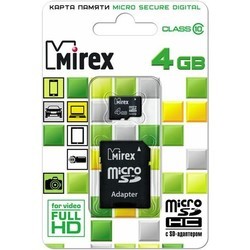 Карта памяти Mirex microSDHC Class 10 16Gb + Adapter
