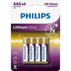 Аккумуляторная батарейка Philips Ultra Lithium 4xAAA