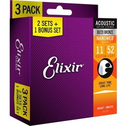 Струны Elixir Acoustic 80/20 Bronze NW Custom Light 11-52 (3-Pack)
