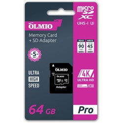 Карта памяти OLMIO microSDXC V30 UHS-I U3 64Gb