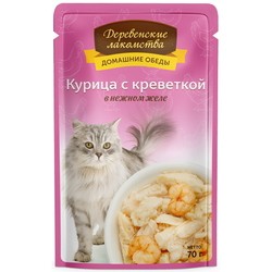 Корм для кошек Derevenskie Lakomstva Jelly Chicken Shrimp 0.84 kg