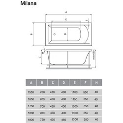 Ванна Vayer Milana 165x70