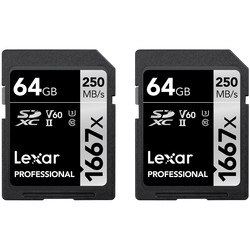 Карты памяти Lexar Professional 1667x SDXC 2-Pack 256Gb