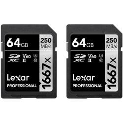 Карты памяти Lexar Professional 1667x SDXC 2-Pack 64Gb