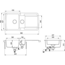 Кухонные мойки VidaXL Kitchen Sink 96x50