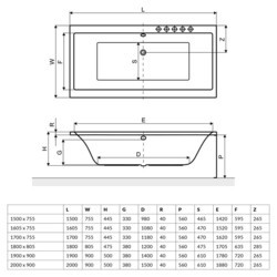 Ванны Radaway Aridea 190x90 WA1-24-190x090U