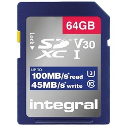 Карты памяти Integral High Speed SDXC V30 UHS-I U3 100MB/s 64Gb