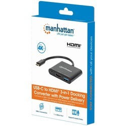 Картридеры и USB-хабы MANHATTAN USB-C to HDMI 3-in-1 Docking Converter with Power Delivery