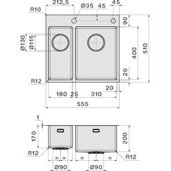 Кухонные мойки Falmec Garda 1831 SGA1831F.00#SSF 555x510 левая