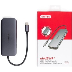 Картридеры и USB-хабы Unitek uHUB N9+ 9-in-1 USB-C Ethernet Hub with Dual Monitor, 100W Power Delivery and Dual Card Reader