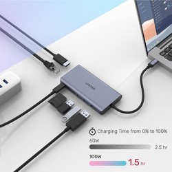 Картридеры и USB-хабы Unitek uHUB S7+ 7-in-1 USB-C Ethernet Hub with MST Dual Monitor, 100W Power Delivery and Card Reader