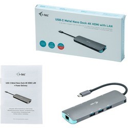 Картридеры и USB-хабы i-Tec USB-C Metal Nano Docking Station 4K HDMI LAN + Power Delivery 100 W