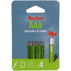 Аккумуляторы и батарейки Auchan 4xAAA 750 mAh