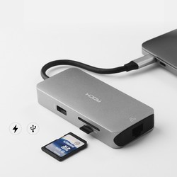 Картридеры и USB-хабы ROCK 8 in 1 Type C to HDMI+RJ45+USB3+SD&TF Card Reader+PD