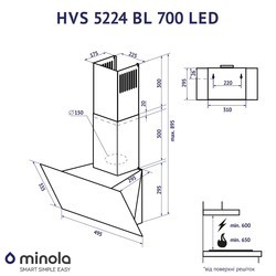 Вытяжки Minola HVS 5224 BL 700 LED черный