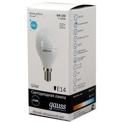 Лампочка Gauss LED ELEMENTARY G45 6W 4100K E14 53126