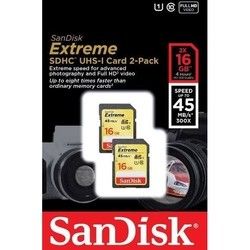 Карты памяти SanDisk Extreme SDHC UHS-I 45MB/s 2-Pack 16Gb