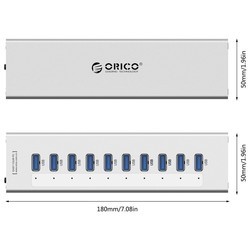 Картридер/USB-хаб Orico A3H10 (серебристый)